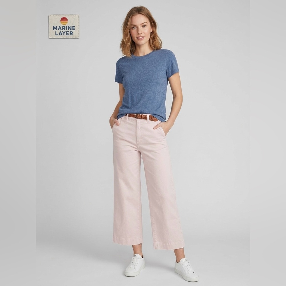 Marine Layer Allison Wide Leg Crop Pants Pink Size 10 Cotton Stretch High Rise